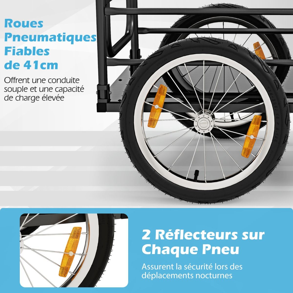 Remorque de Vlo avec Cadre Pliable Charge 55 kg Chariot pour Vlo avec Housse en Tissu Oxford Roues Air de 40聽cm Rflecteurs Bleu -