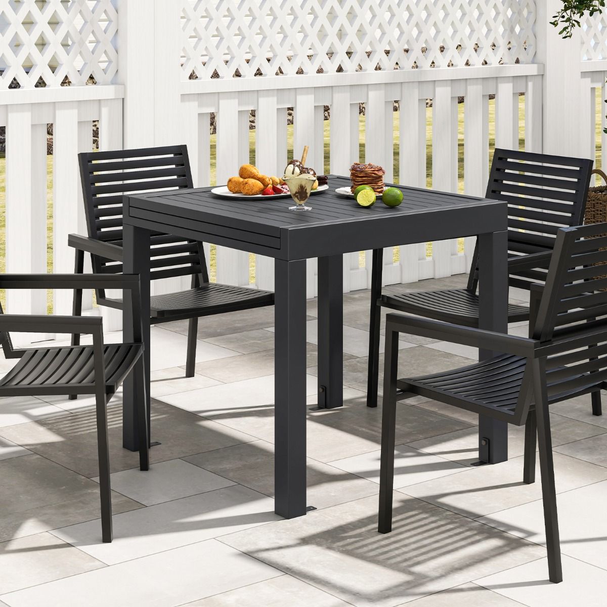 Table de Jardin Extensible en Aluminium Ajustable de 80 160 CM Table Manger Extrieure Plateau Lattes pour 4-6 Personnes Gris Fonc -