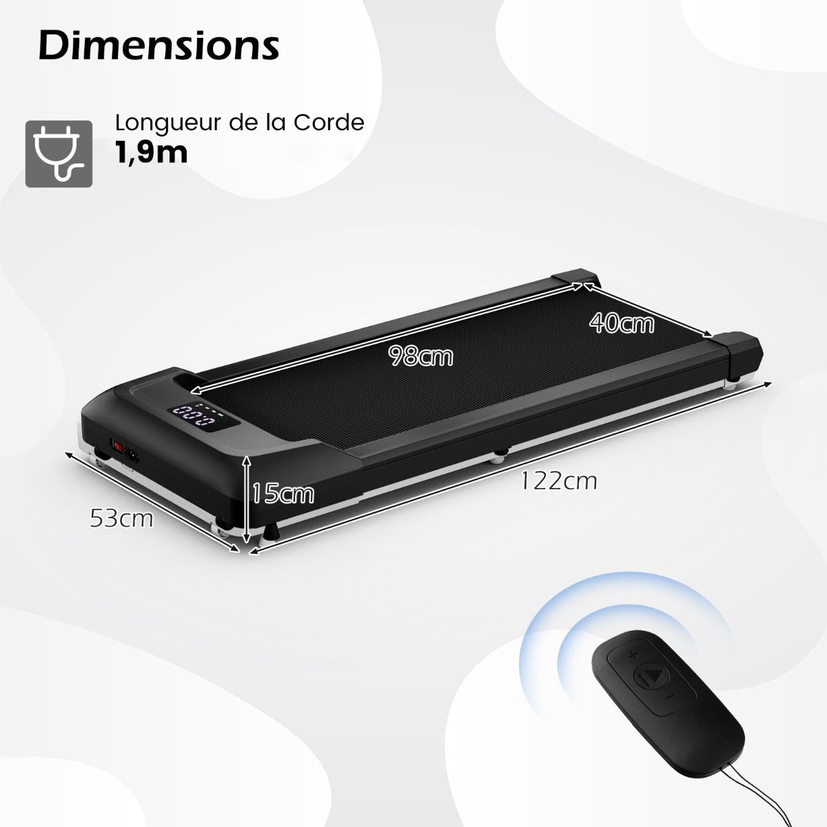 Tapis de Course Mince Tapis de Jogging avec Capacit de 120 Kg Tlcommande et cran Led Inclinable Roulettes Tapis de Course Glisser Gris/Noir/Rose -