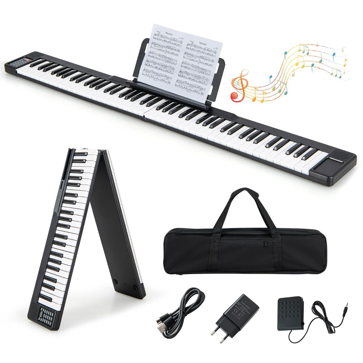 Piano Numrique Pliable 88 Touches avec Fonction Bluetooth MIDI Clavier lectronique Portable avec Pdale de Sustain Sac de Transport -