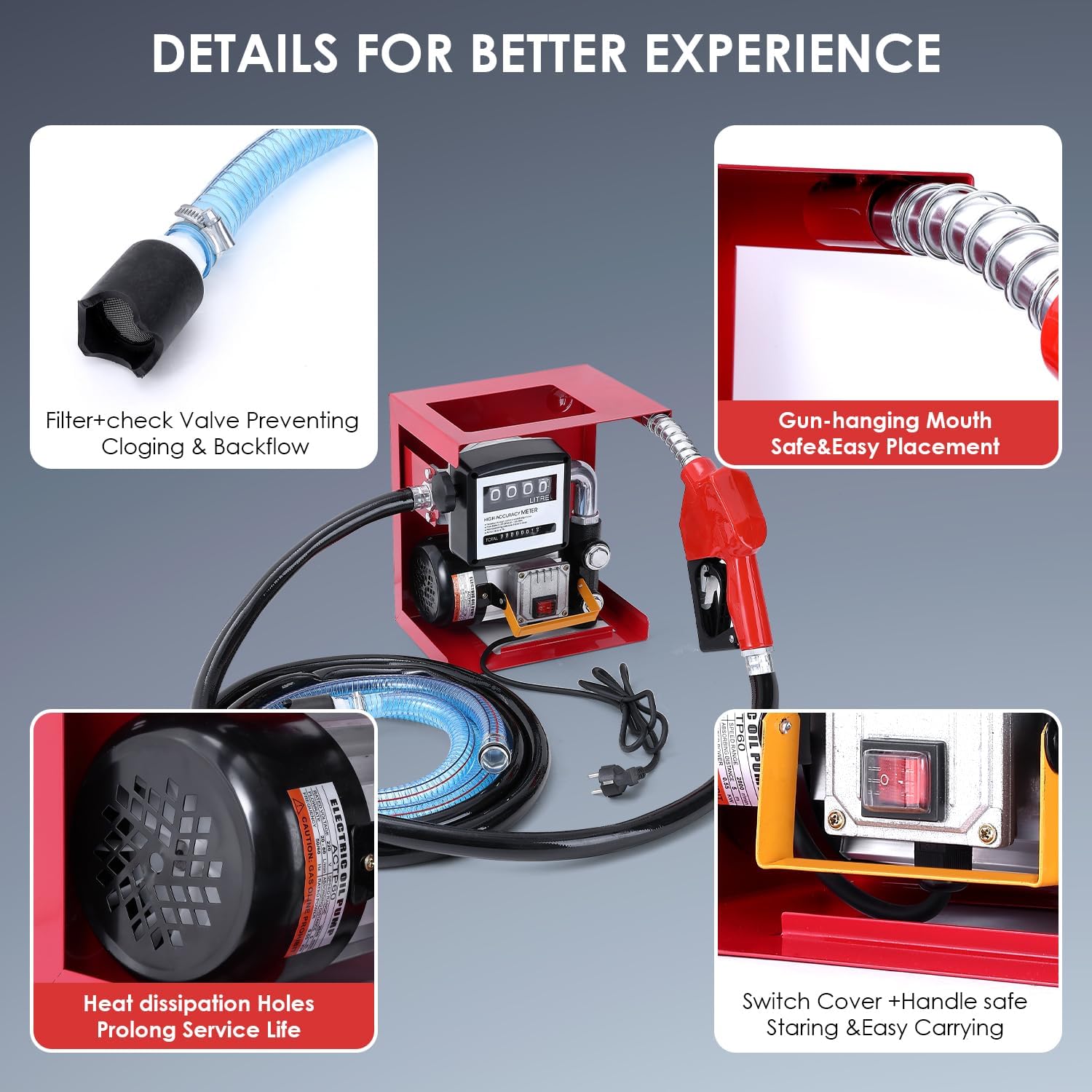 Pompe à diesel 230 V 550 W auto-amorçante - Stations essence mobiles 60/min - Avec tuyaux et pistolet de distribution - Pour voitures camions citernes etc.