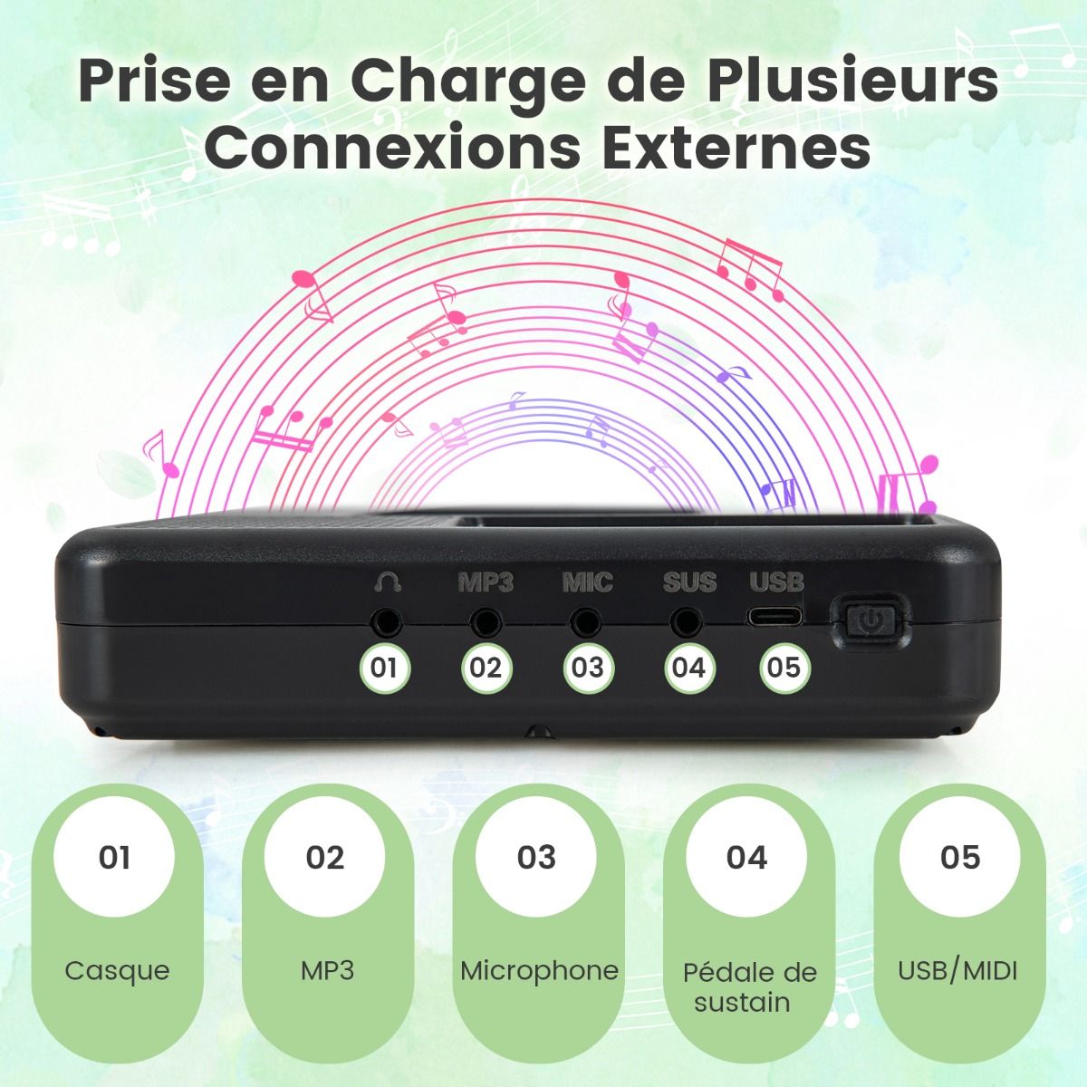 Piano Numérique Pliable à 88 Touches avec Fonction Bluetooth MIDI Clavier Électronique Portable avec Pédale de Sustain Sac de Transport -