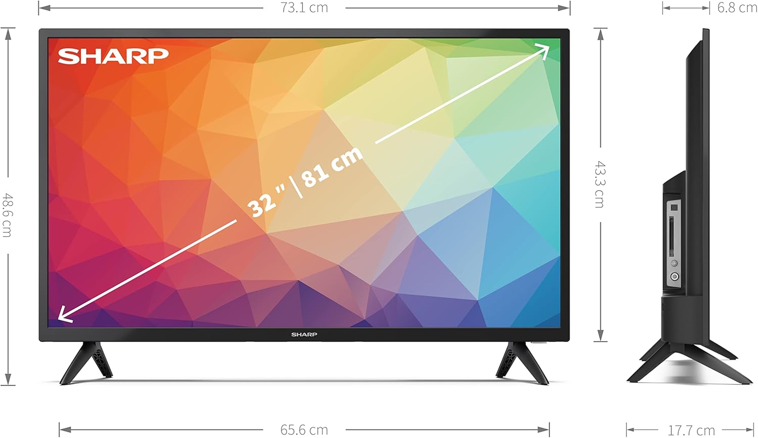 Sharp 32FG6EA - Android TV (11) Smart 32" HD - 32 Pouces - Google Assistant, Chromecast, Bluetooth, 2xHDMI, 2xUSB, Dolby Audio, Active Motion 400