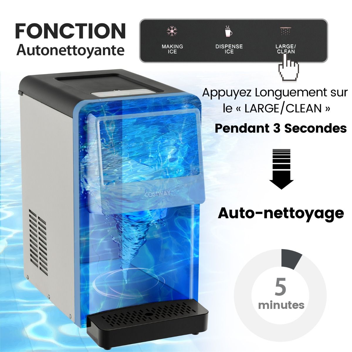 Machine Glaons 27kg/24h Machine Ppites Affichage LED de Comptoir avec Capteur Infrarouge et Autonettoyant Stockage de glace : 4 kg -