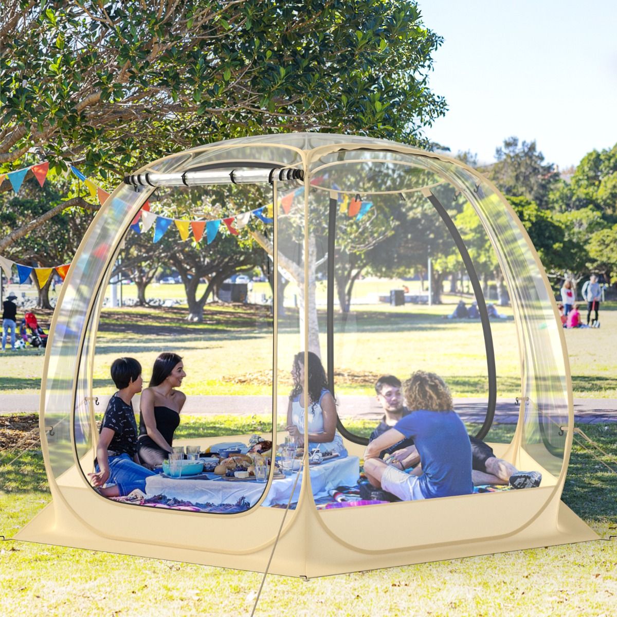 Tente Bulle Ouverture Instantane pour 6 10 Personnes Tente D么me d'Extrieur 328 x 328 cm Rsistante Aux Intempries Transparent -