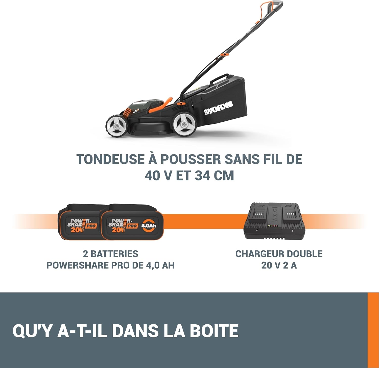 Pack Pro+ Tondeuse à Gazon 40V 460m² + Coupe-Bordures 20V + 2 Batteries 4Ah et 1 Batterie 2Ah + Chargeur Double et Chargeur Simple (Idéal pour l'Entretien du Jardin)