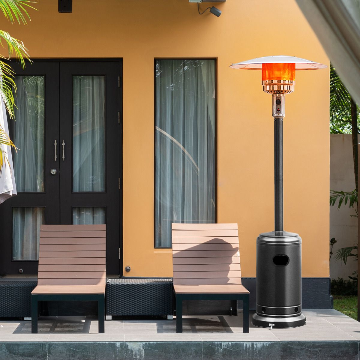 Parasol Chauffage Extrieur Gaz 13KW Rflecteur 82cm avec Dispositif de Anti-basculement Tube 2 Roues Fluide 220cm Noir -