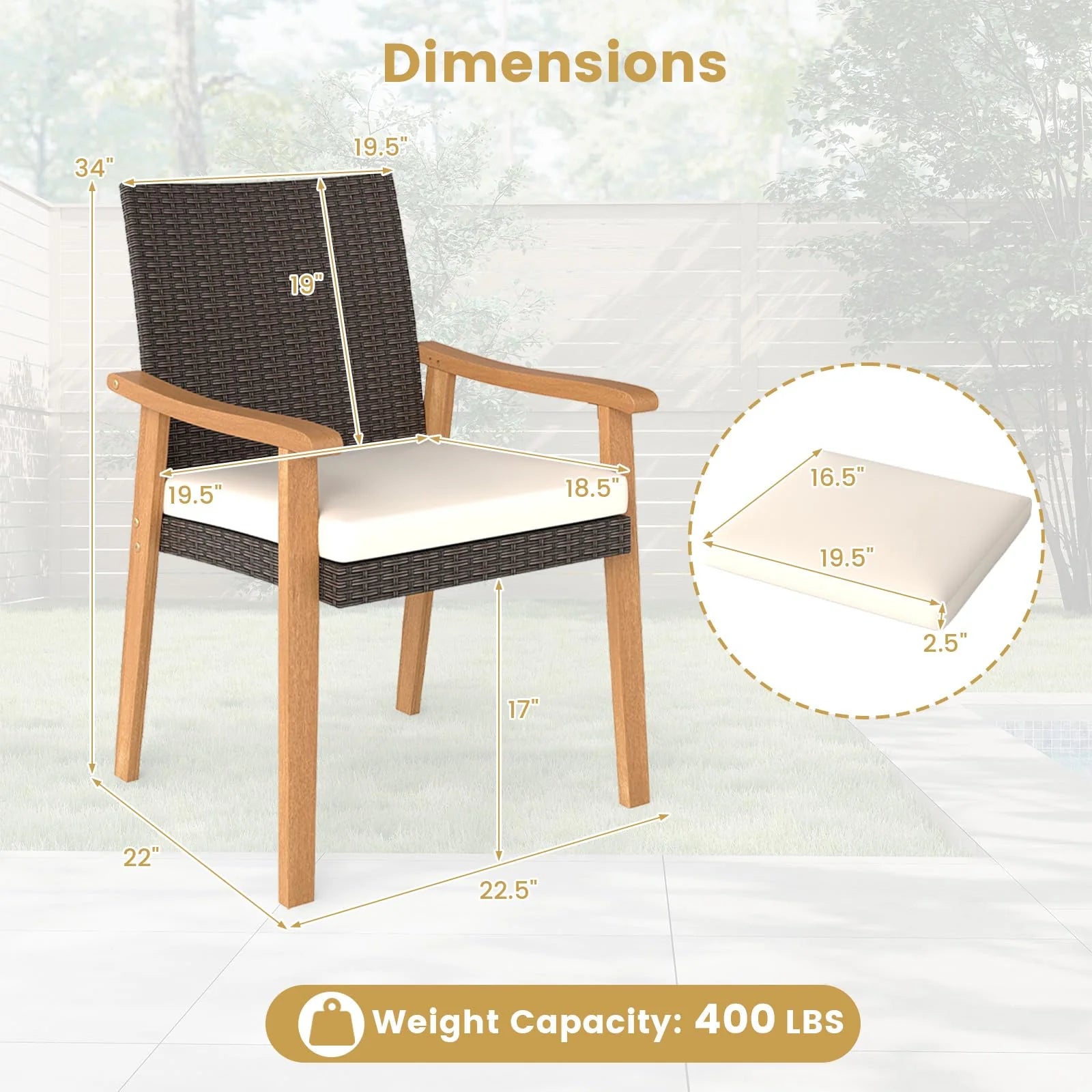 Tangkula Patio Wicker Dining Chair Set of 2/4 for Deck Garden Poolside Backyard