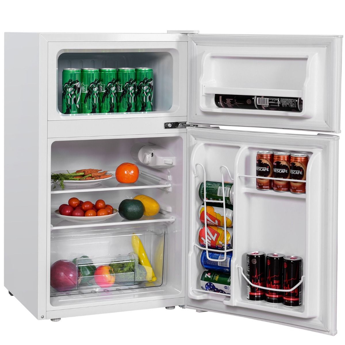 Rfrigrateur Compact Mini-rfrigrateur 90 L Conglateur Spar avec Design  2 Portes Lumire LED Grand Angle Blanc -