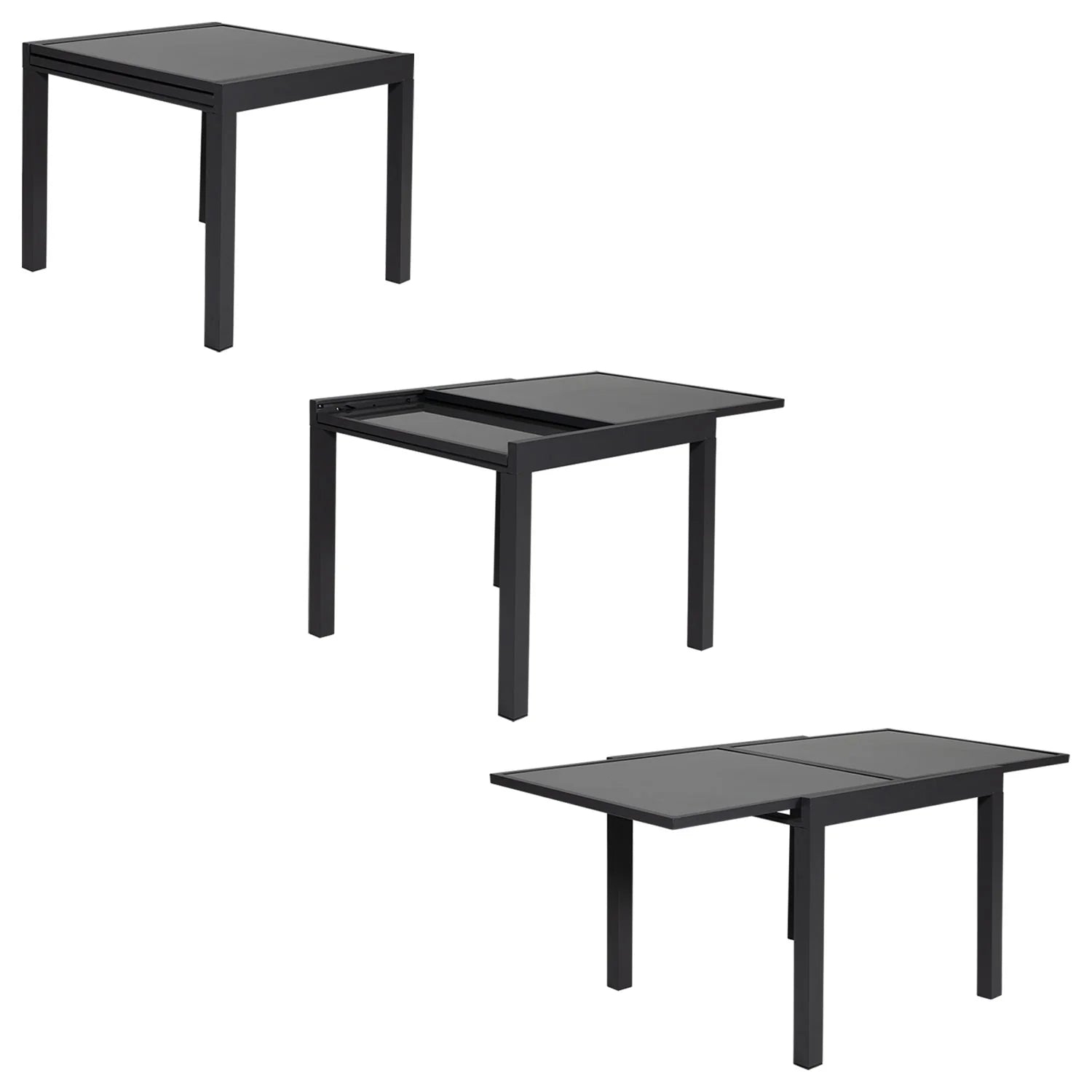 Salon de jardin LAMPEDUSA extensible en textilne gris 8 places - aluminium anthracite -
