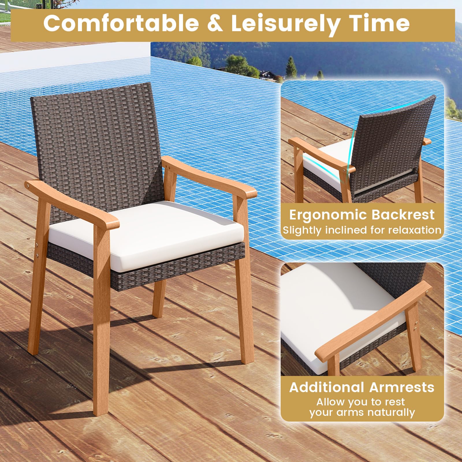 Tangkula Patio Wicker Dining Chair Set of 2/4 for Deck Garden Poolside Backyard