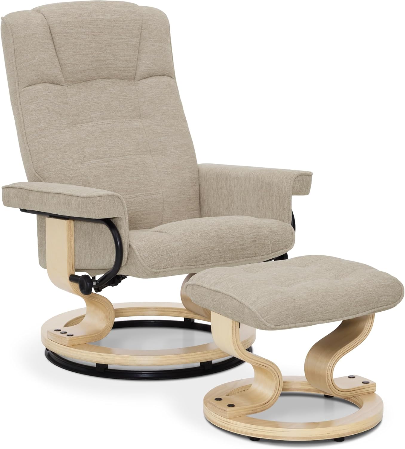M MCombo Fauteuil Relax avec Pouf, Fauteuil TV pivotant à 360° avec Fonction Chaise Longue, Fauteuil TV supportant jusqu'à 120 Kg, Fauteuil de Repos pour Le Salon, 9019 (Tissu, Beige)