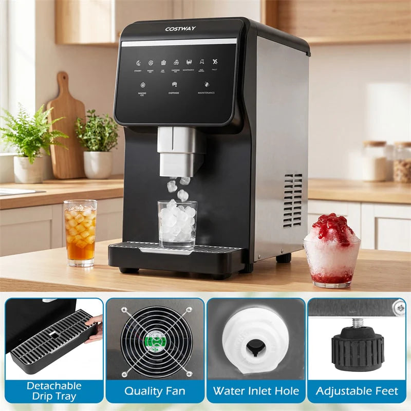 80 LBS/Day Nugget Ice Maker Countertop, Self-Dispensing Chewable Pellet Ice Machine with 7.5 LBS Storage & Auto Cleaning for Home, Office, Party, RV