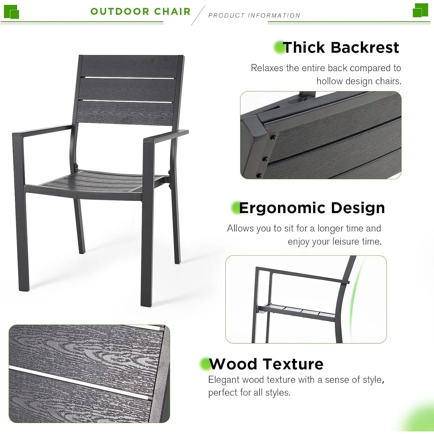 AECOJOY 4 Pieces Outdoor Dining Chairs, Aluminum Frame Stackable Patio Chair