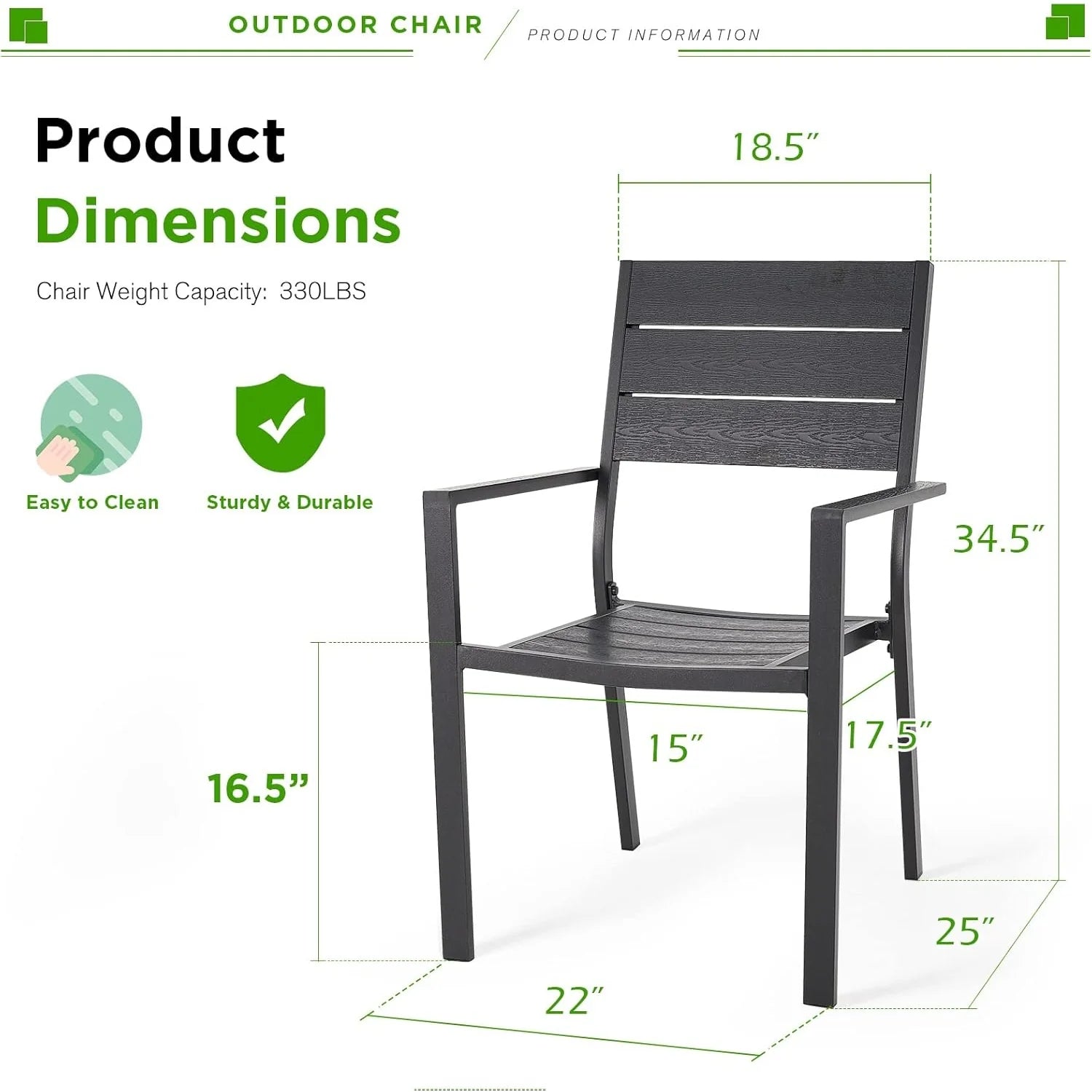 AECOJOY 4 Pieces Outdoor Dining Chairs, Aluminum Frame Stackable Patio Chair