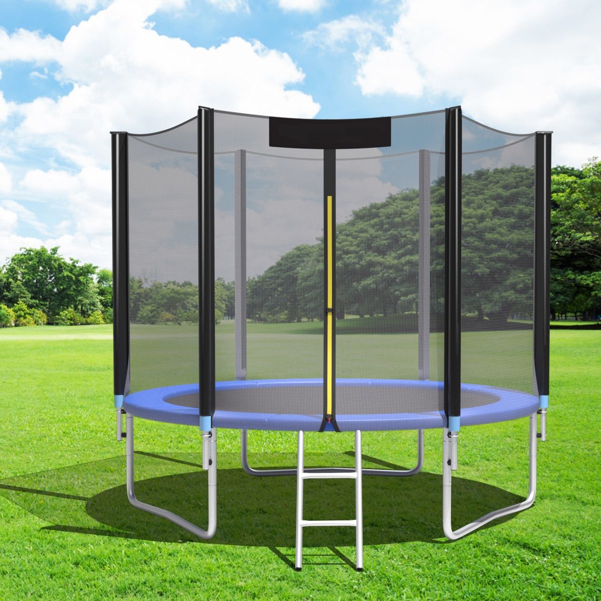 Trampoline de Jardin 脴 305cm avec Filet de Scurit Porte Entre Echelle Noir et Bleu -
