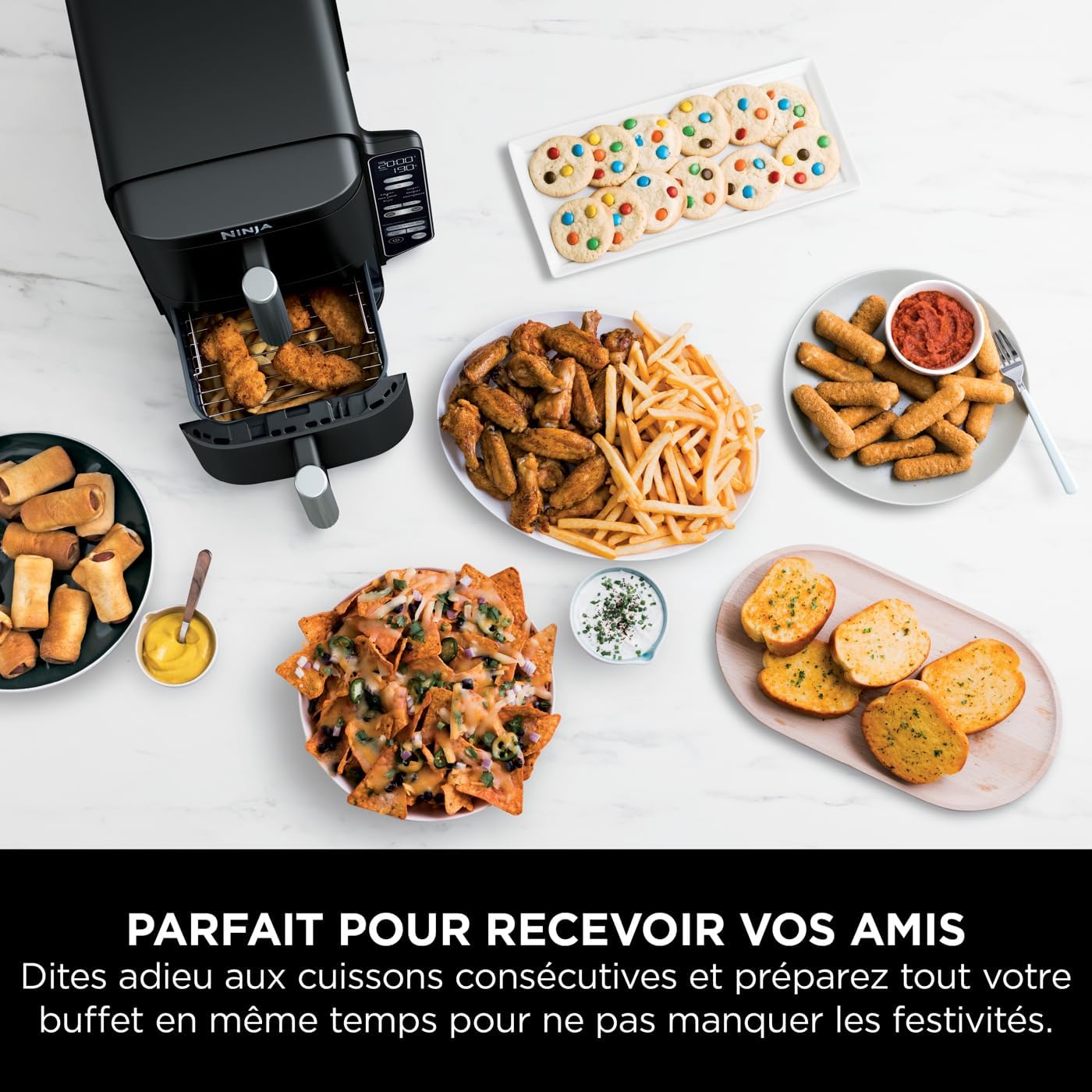 Foodi FlexDrawer Air Fryer,Dual Zone Avec Sparateur Amovible,Grand Tiroir de 10,4 L,7-en-1,Double Zone,Sans Huile,Pices Antiadhsives Compatibles Au Lave-Vaisselle,Noir AF500EU