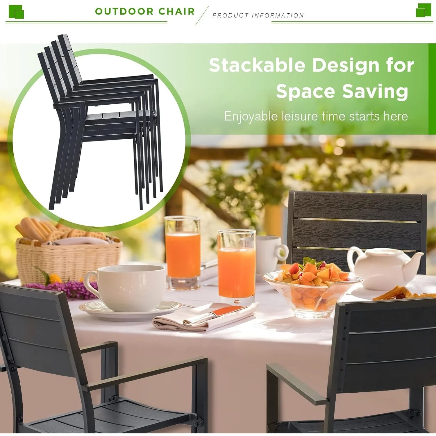 AECOJOY 4 Pieces Outdoor Dining Chairs, Aluminum Frame Stackable Patio Chair