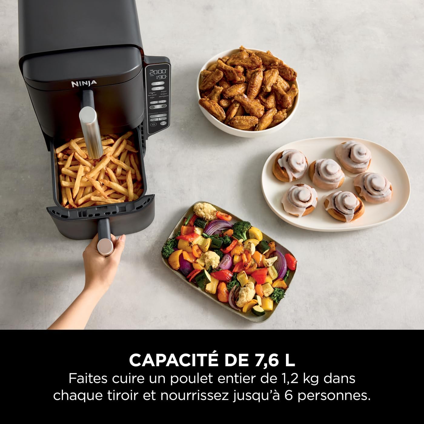 Foodi FlexDrawer Air Fryer,Dual Zone Avec Sparateur Amovible,Grand Tiroir de 10,4 L,7-en-1,Double Zone,Sans Huile,Pices Antiadhsives Compatibles Au Lave-Vaisselle,Noir AF500EU