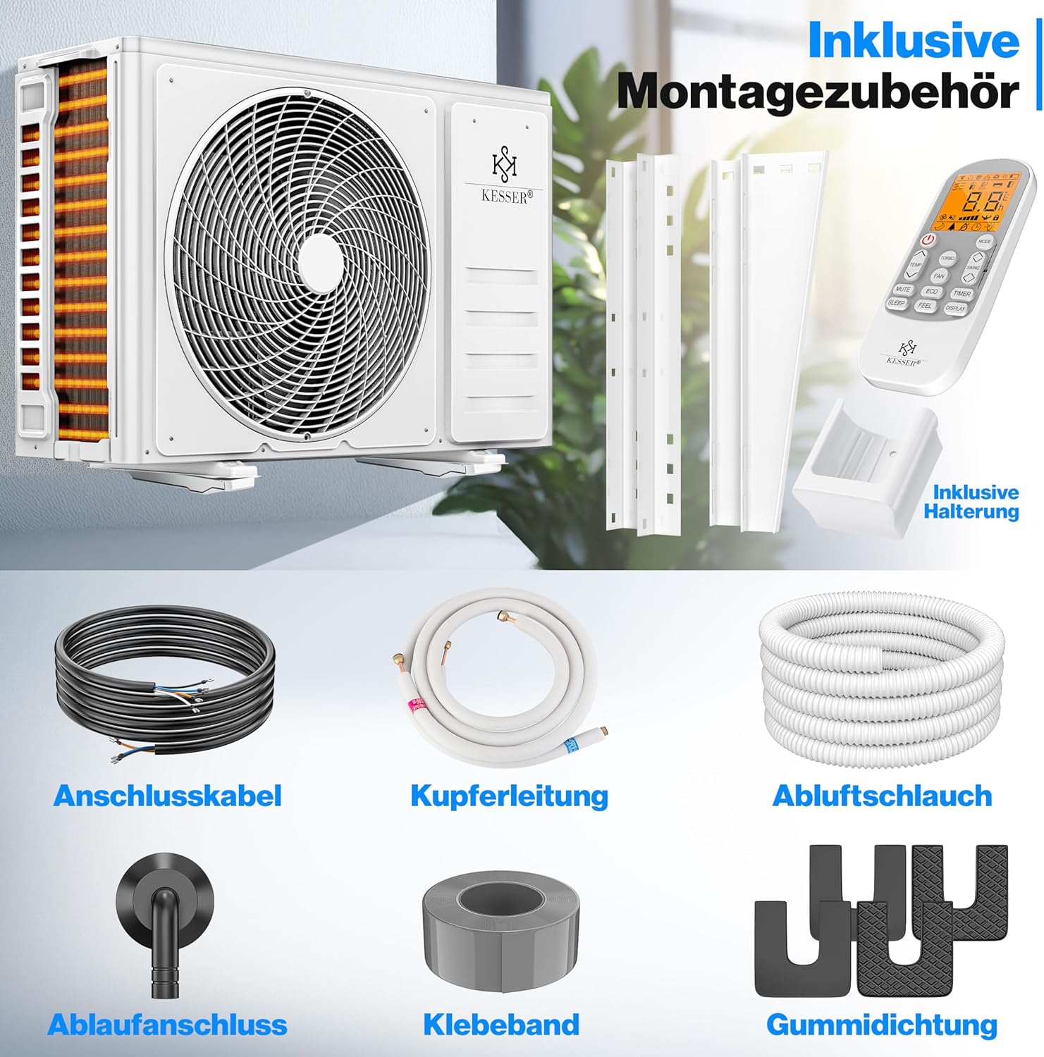 KESSER® Climatisation SET réversible - Climatiseur avec fonction WiFi/Application - Refroidissement A++/ Chauffage A+ Fluide réfrigérant R32 - Écran LCD Split 9000 BTU/h / 2600 Watt - Anthrazit