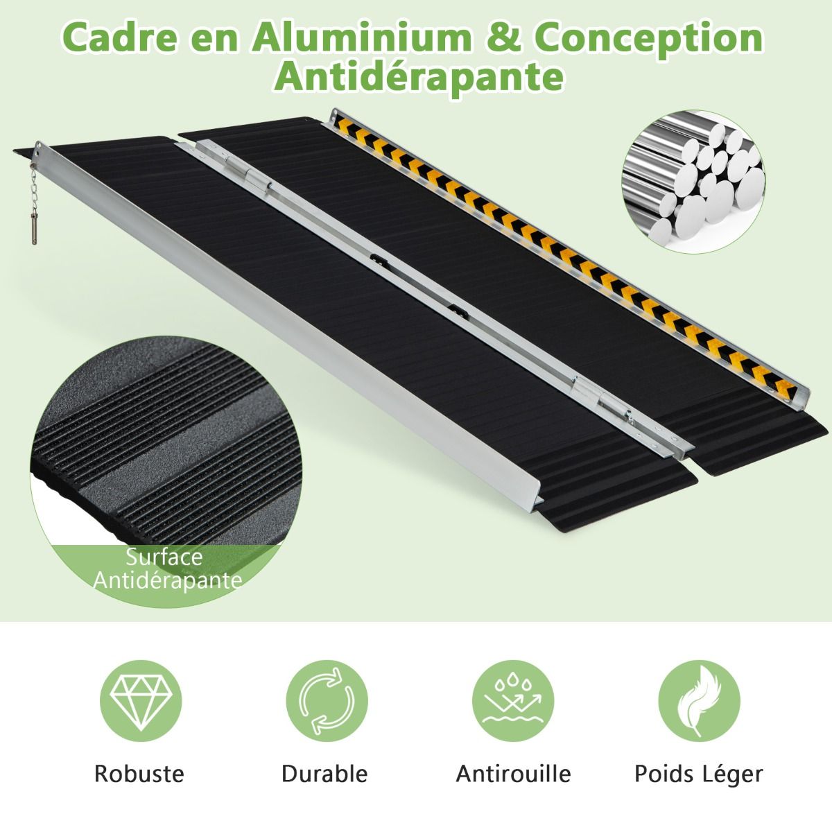 Rampe D’accès en Aluminium avec Plaque de Transition pour Maison 122L -