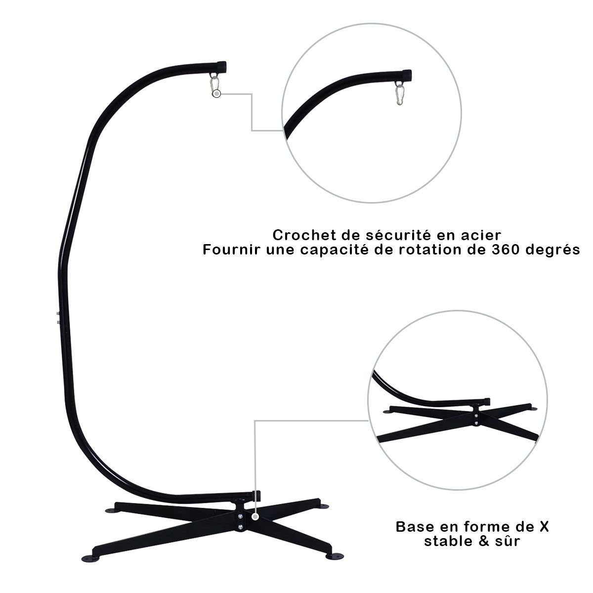 Support de hamac ou pour chaise suspendue Capacit 150 KG,en Fer de Haute Qualit,Moderne et stable,112x79x205,Noir -
