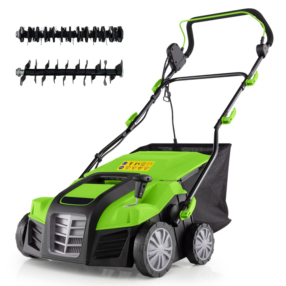 Scarificateur Électrique 2 en 1 de 15A avec Double Interrupteur de Sécurité Réglable Sac de Ramassage 55 L Scarificateur Orange/Vert -