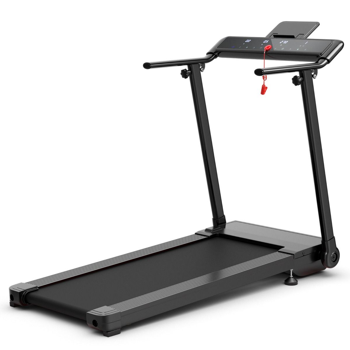 Tapis de Course/Marche Pliable 500W 12 Programmes Prdfinis 0,8-9,6 Km/h Ecran Tactile LED 4 Touches de Raccourci Noir Support pour Ipad -