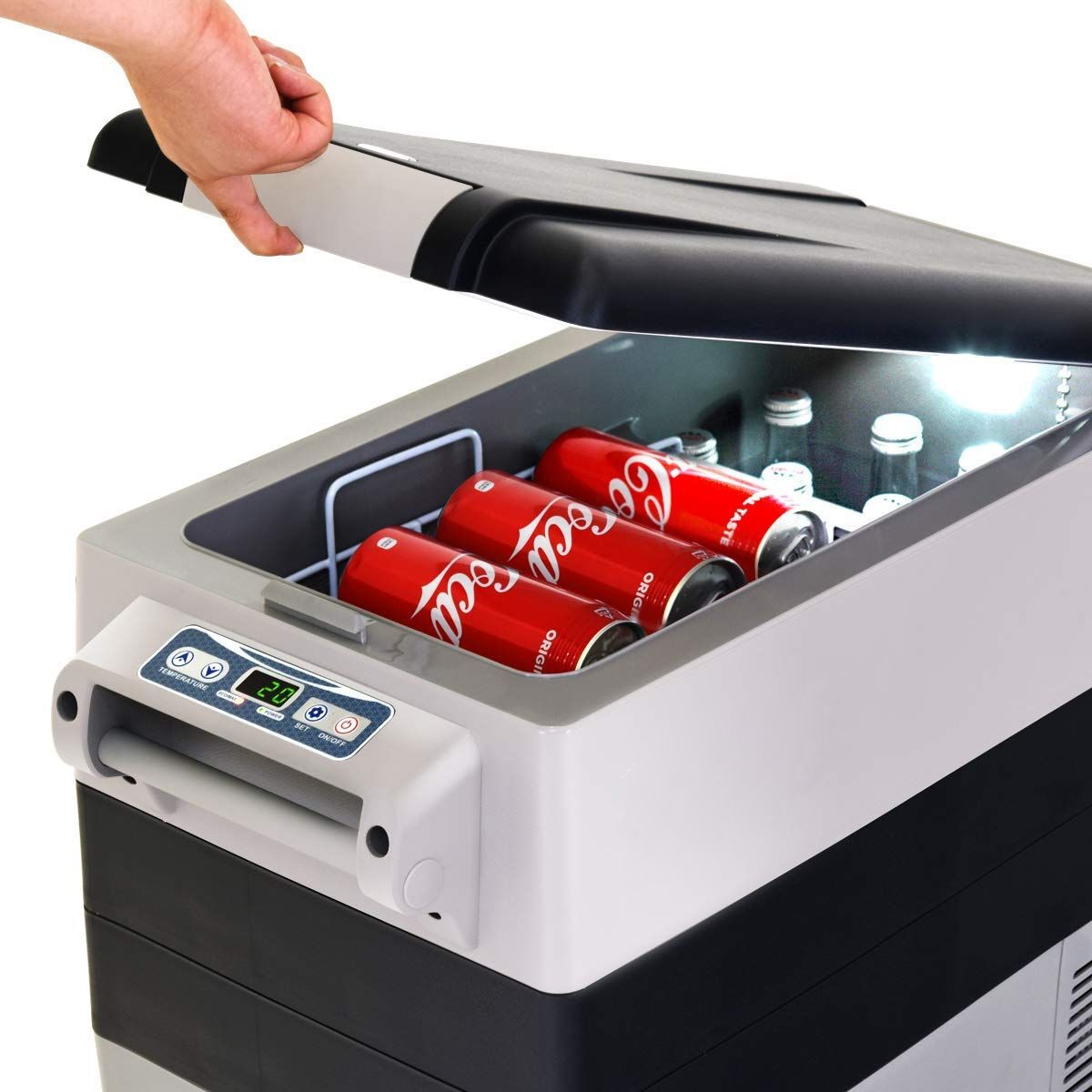 Rfrigrateur 52l de Voiture -20鈩+10鈩Mini Rfrigrateur Portable Ecran Lcd Adaptateur 69x34,5x52,5cm Noir+Gris -
