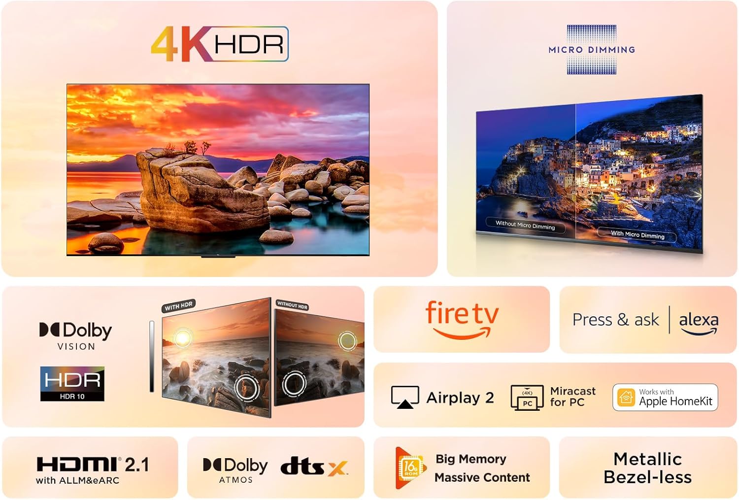 TCL 43PF650 43 Pouces 4K Ultra HD, HDR TV, Smart LED Fire TV (Dolby Vision, Dolby Atmos, DTS, HDR 10, Alexa intégré, Airplay2, Miracast)