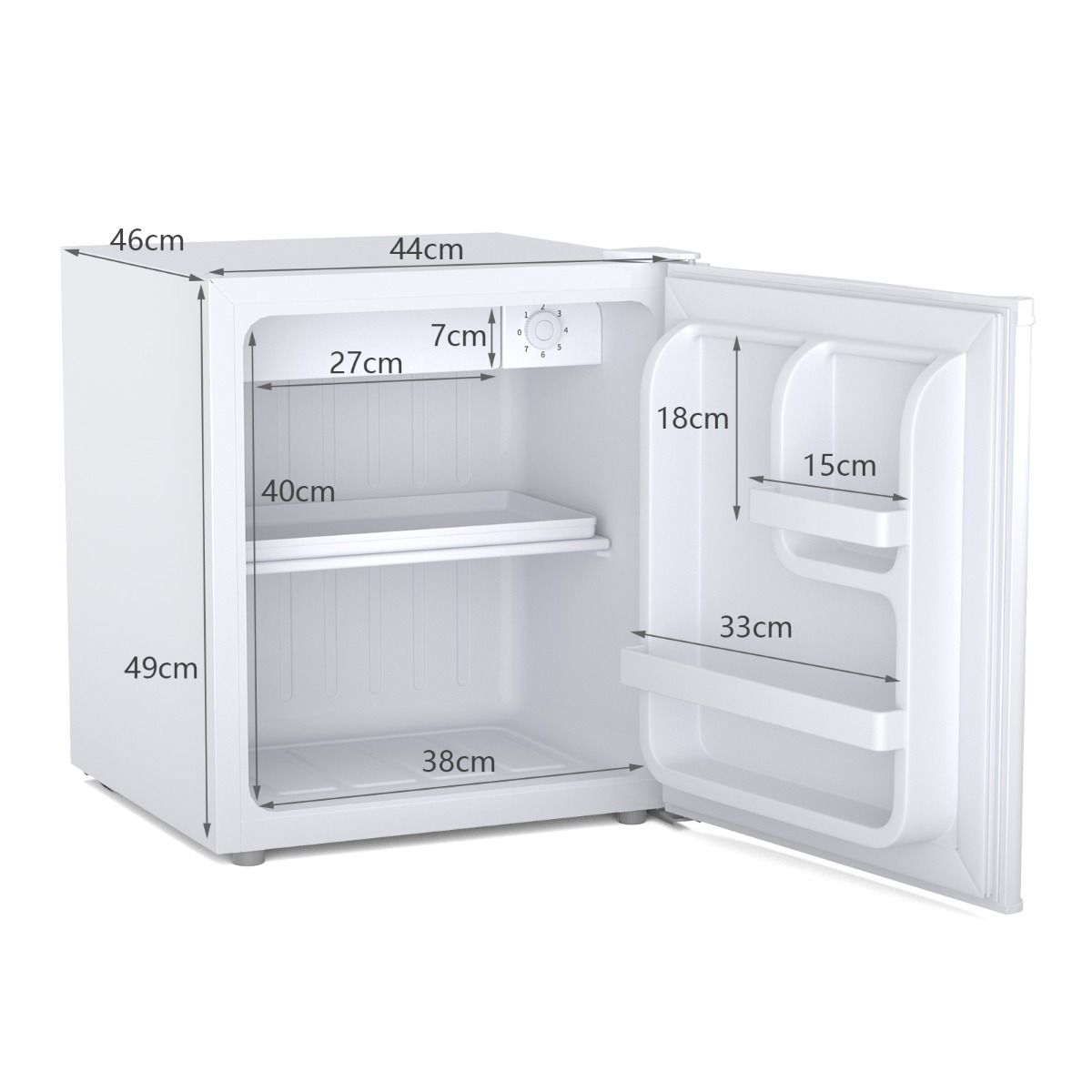 Mini Réfrigérateur 48L,2 niveaux et porte-bouteille,bac à légumes,Silencieux 230V,46 x 44 x 49 cm,Blanc -