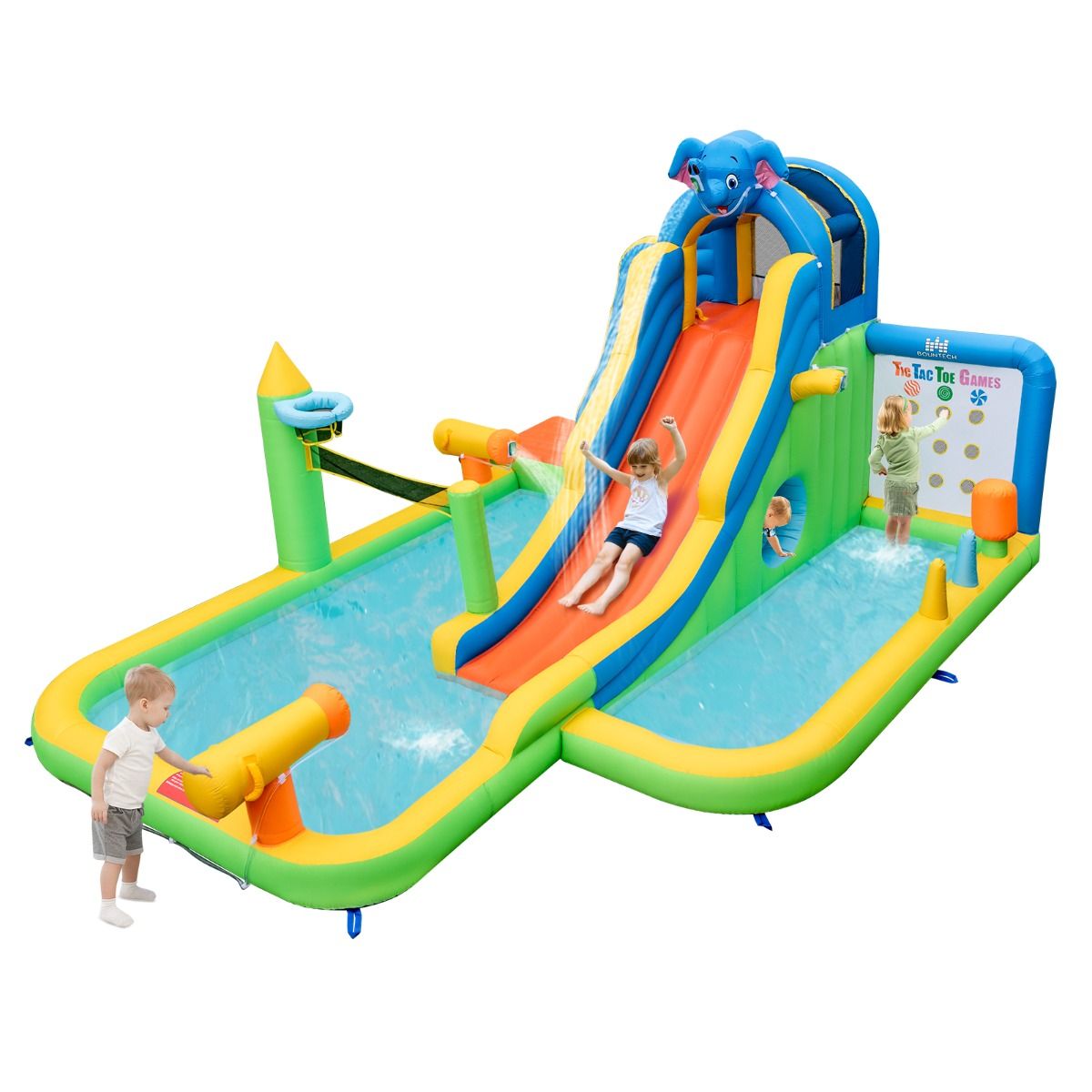 Toboggan Aquatique Gonflable Gant pour Enfants Piscine  claboussures sures Mur D'escalade Canons  Eau Lancer D'anneaux Cerceau (sans Souffleur) Multicolore -