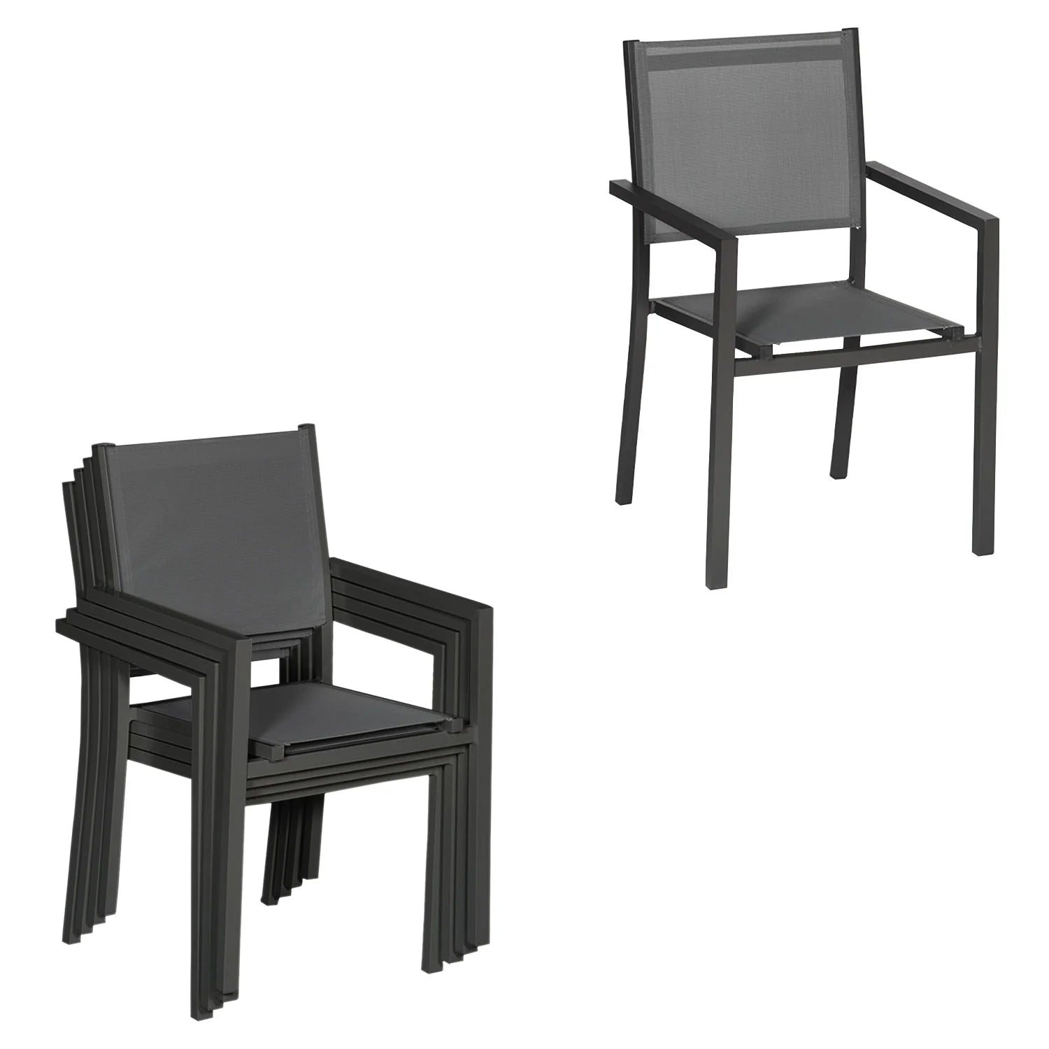 Salon de jardin extensible 10 places de 140/200cm en textilène gris - aluminium anthracite VENEZIA -