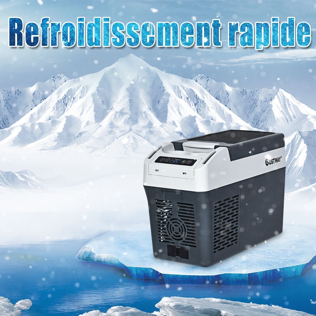 Réfrigérateur Congélateur de Voiture 12L Portable Compresseur -20°C à +10°C Ampoules LED 2 Porte-gobelets 23x53x36cm -