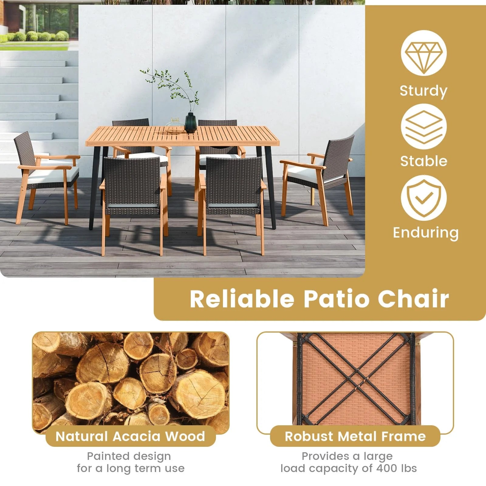 Tangkula Patio Wicker Dining Chair Set of 2/4 for Deck Garden Poolside Backyard