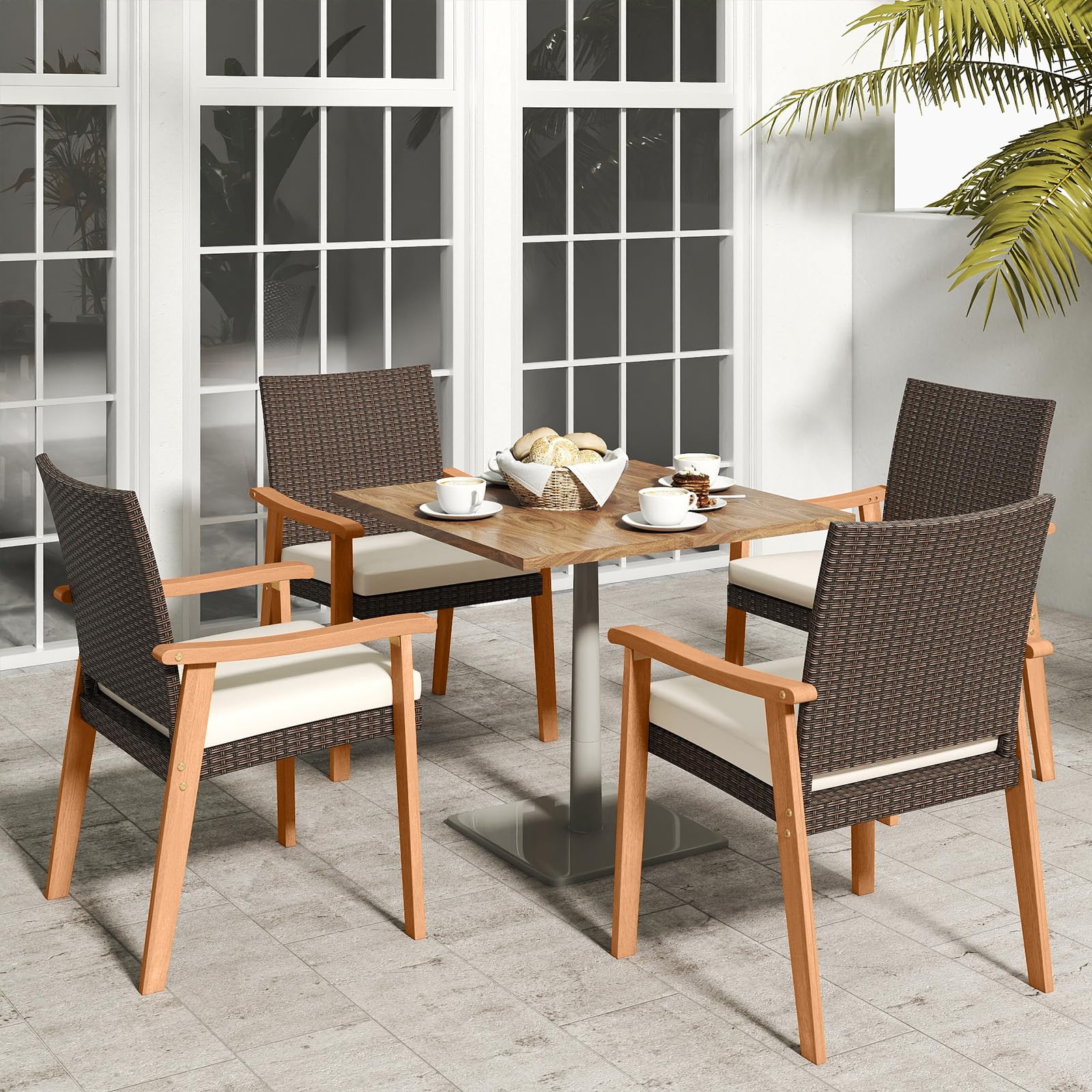 Tangkula Patio Wicker Dining Chair Set of 2/4 for Deck Garden Poolside Backyard